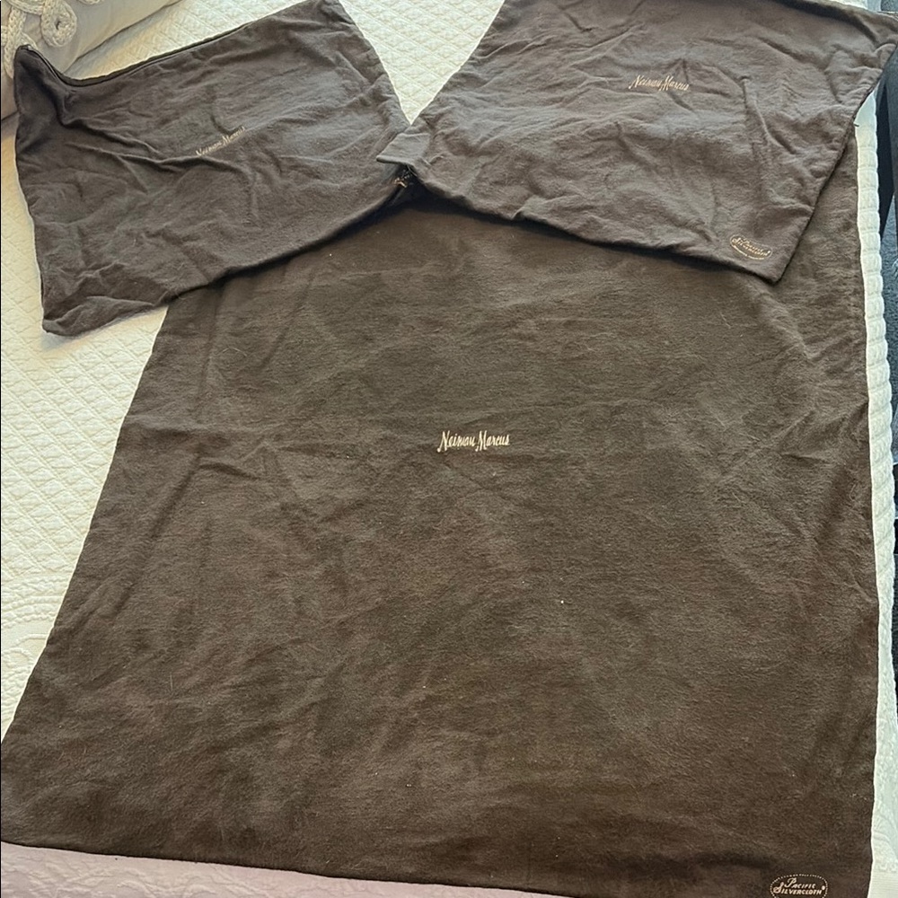 Neiman Marcus Pacific Silvercloth Dark Brown silver/silver plate 3 zipper bags